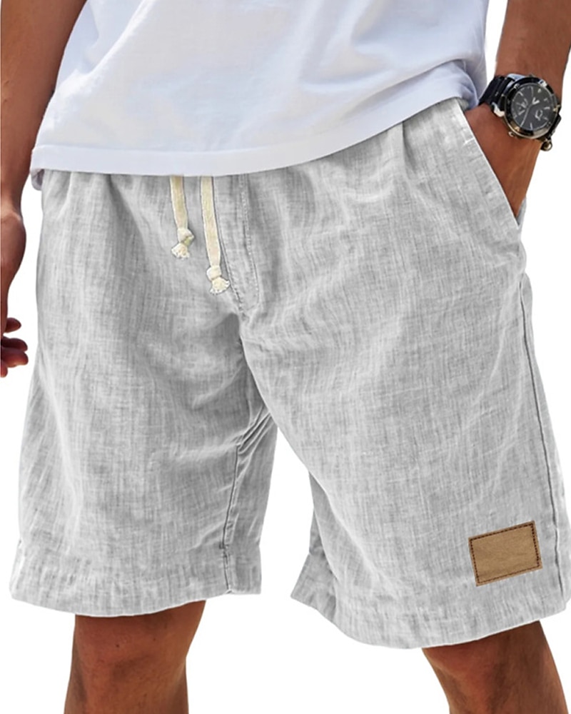 Men's Shorts Linen Shorts Summer Shorts Beach Shorts Pocket Elastic Waist Drawstring Plain Comfort Breathable Short Vacation Holiday Beach Hawaiian Boho Black White