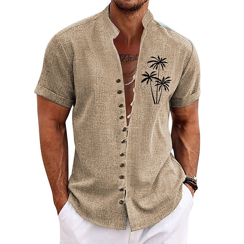 Palm Tree Shirt Mens Graphic CoconutStand Collar Blue Purple Green Khaki Gray Outdoor Street Short Sleeve Clothing Apparel Trees Casual