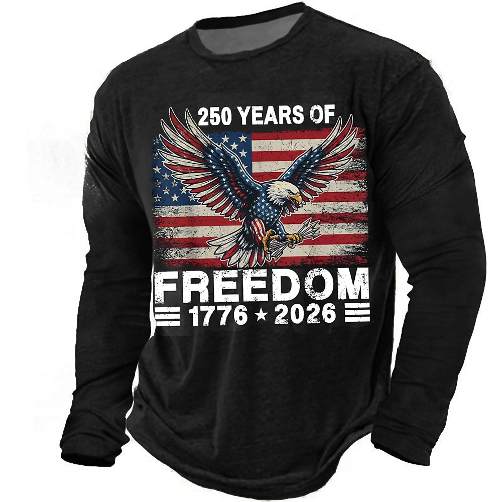 America's 250th Anniversary Men's American US Flag Eagle T Shirt Long Sleeve T shirt 3D Print Crew Neck Shirt Daily Casual Daily Travel Party Blue Black Army Green Summer Spring Fall Clothing Apparel