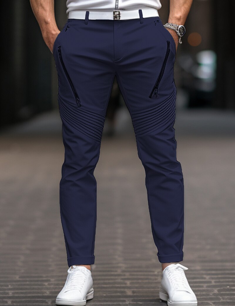 Men's Trousers Chinos Chino Pants Pocket Plain Comfort Breathable Outdoor Daily Going out Cotton Blend Fashion Casual Black White