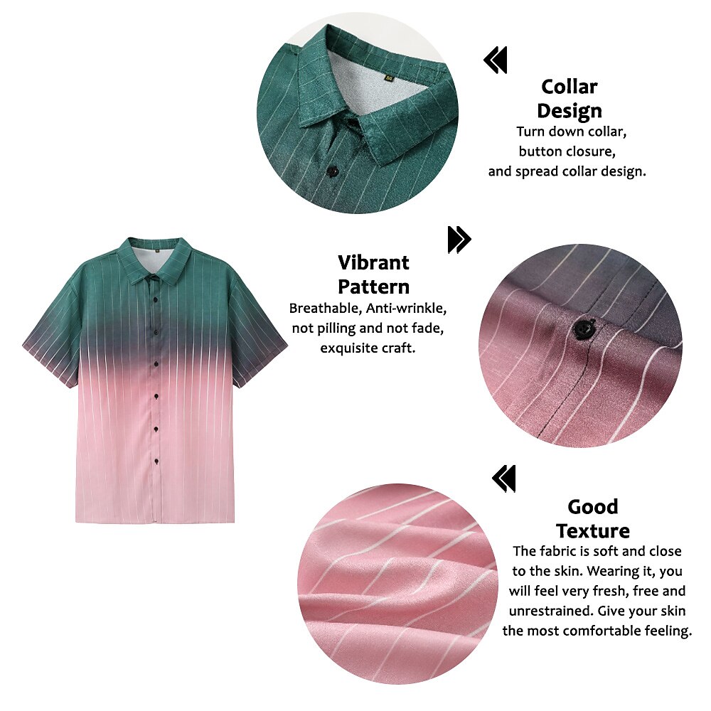 Men's Shirt Gradient GraphicTurndown Blue Dark Green Purple Green Khaki Outdoor Street Short Sleeves Print Clothing Apparel Fashion Designer Casual Soft