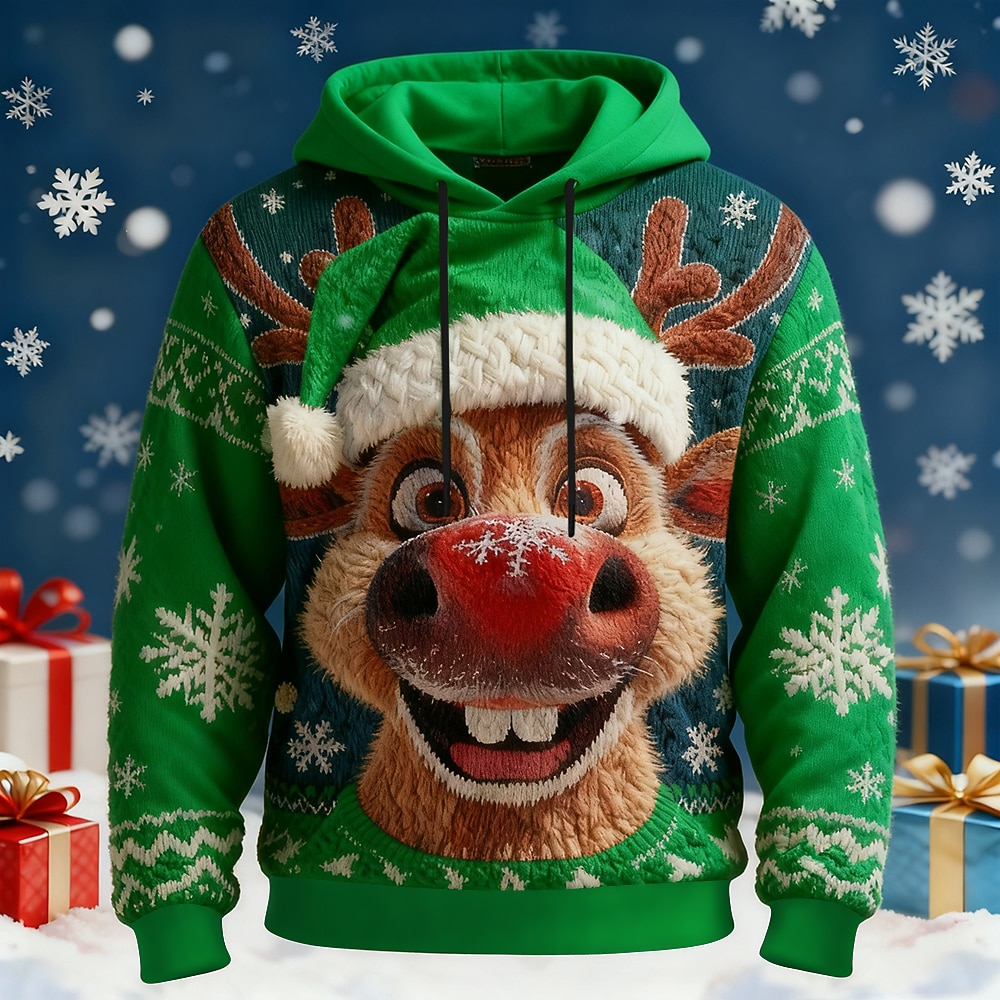 Christmas Men's Elk Hoodie Sweatshirt Fashion Daily Casual Long Sleeve Crew Neck Hooded Home Party Gift Red Blue Purple Green Drawstring Fall Winter Designer S M L XL XXL XXXL