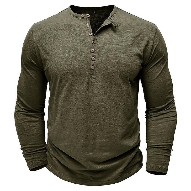 Men's Henley Long Sleeve Plain Street Vacation Long Sleeve Clothing Apparel Fashion Designer Basic T-shirt