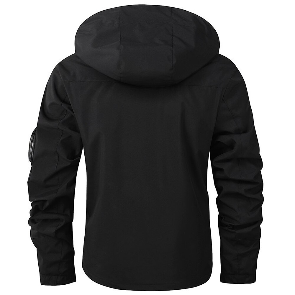 Men's Cow Print Windbreaker Hooded Jacket Parka Waterproof Windproof Multi-Pockets Casual Outdoor Camping & Hiking Detachable Hood Full Zip Coat Outerwear Fall Winter Stand Collar Long Sleeve Black