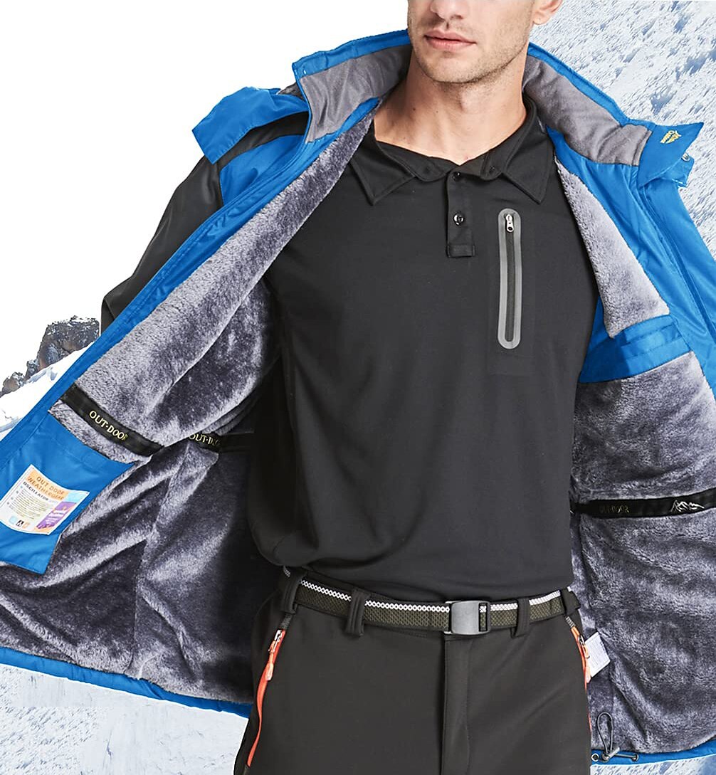 Men's Hoodie Jacket Ski Jacket Hiking Fleece Jacket Winter Outdoor Thermal Warm Fleece Lining Waterproof Windproof Outerwear Windbreaker Trench Coat Skiing Ski / Snowboard Fishing Black men Red men