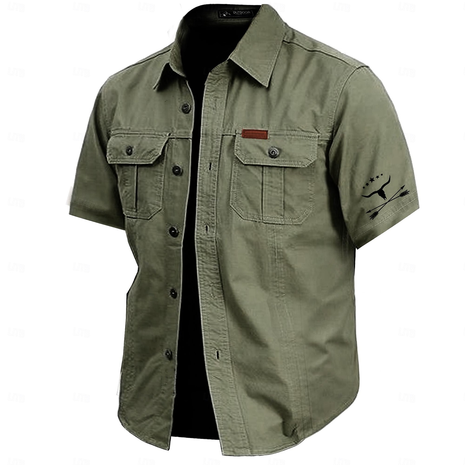 Cow Print Casual Men's Work Shirt Cargo Shirt Sports & Outdoor Camping & Hiking Going out Summer Spring Fold-over Collar Short Sleeve Army Green, Khaki, Dark Blue S, M, L 100% Cotton Shirt