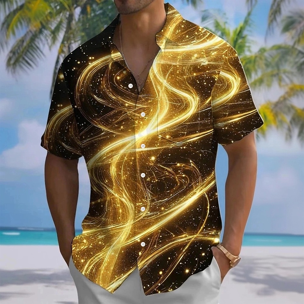 Men's Geometric Marble Abstract Art Shirt Summer Shirt Button Up Shirt Short Sleeve Fashion Casual Outdoor Vacation Dailywear Summer Spring Turndown 3D Print Collared Shirts Front One Pocket Khaki