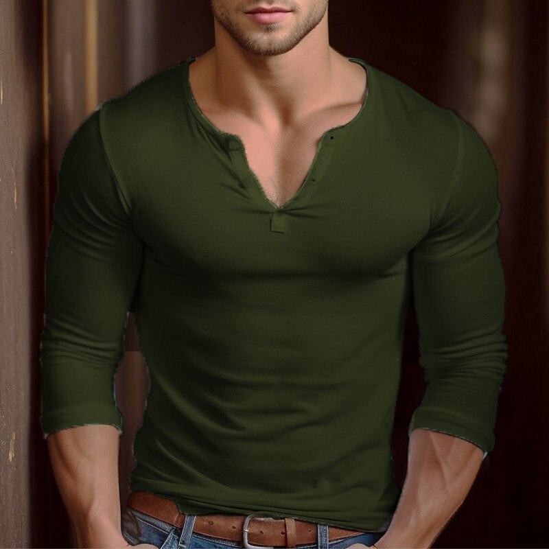Men's T shirt Tee Henley Shirt Tee Top Long Sleeve Shirt Plain Henley Street Vacation Long Sleeve Clothing Apparel Fashion Designer Basic