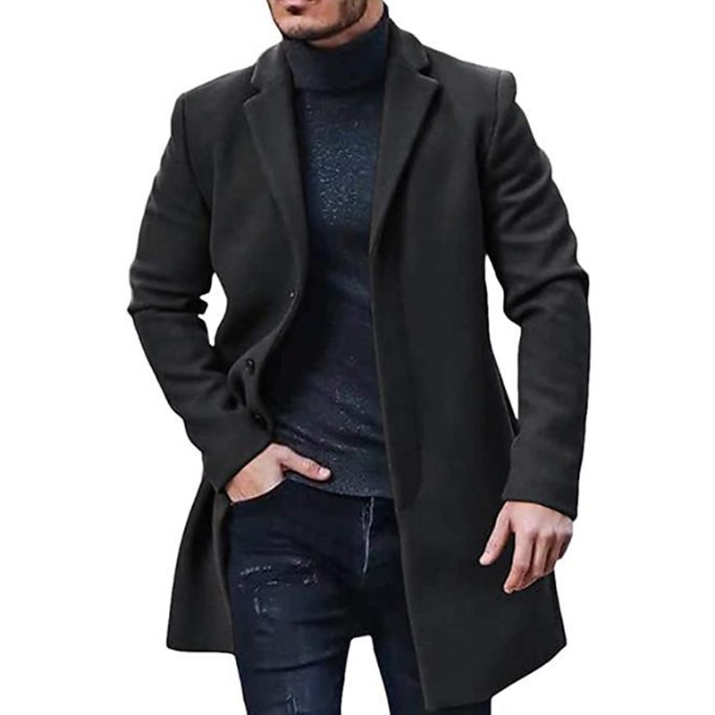 Men's Winter Coat Trench Coat Office & Career Daily Wear Winter Polyester Thermal Warm Washable Outerwear Clothing Apparel Fashion Warm Ups Solid Colored Pocket Lapel Single Breasted