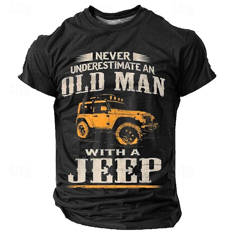 Car Old Man Men's Casual Street Style 3D Print T shirt Tee Sports Outdoor Holiday Going out T shirt Black Blue Brown Short Sleeve Crew Neck Shirt Spring & Summer Clothing Apparel S M L XL 2XL