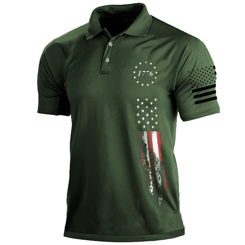 Men's Polo Shirt Golf Shirt Star Turndown White & Blue Black White+Black White Army Green 3D Print Street Daily Short Sleeve 3D Button-Down Clothing Apparel Fashion Casual Comfortable