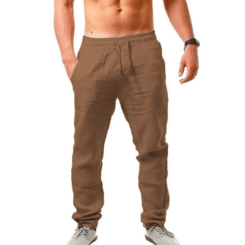 Men's Drawstring Elastic Waistband with Side Pocket Casual Chino Daily Plain Linen Pants