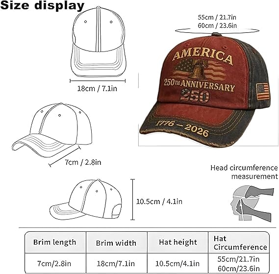 United States 250th Anniversary Cap Embroidered Patriotic Hat, Independence Day Celebration, USA Flag Design, Unisex Cap Perfect Patriotic Gift for Men and Women Semiquincentennial
