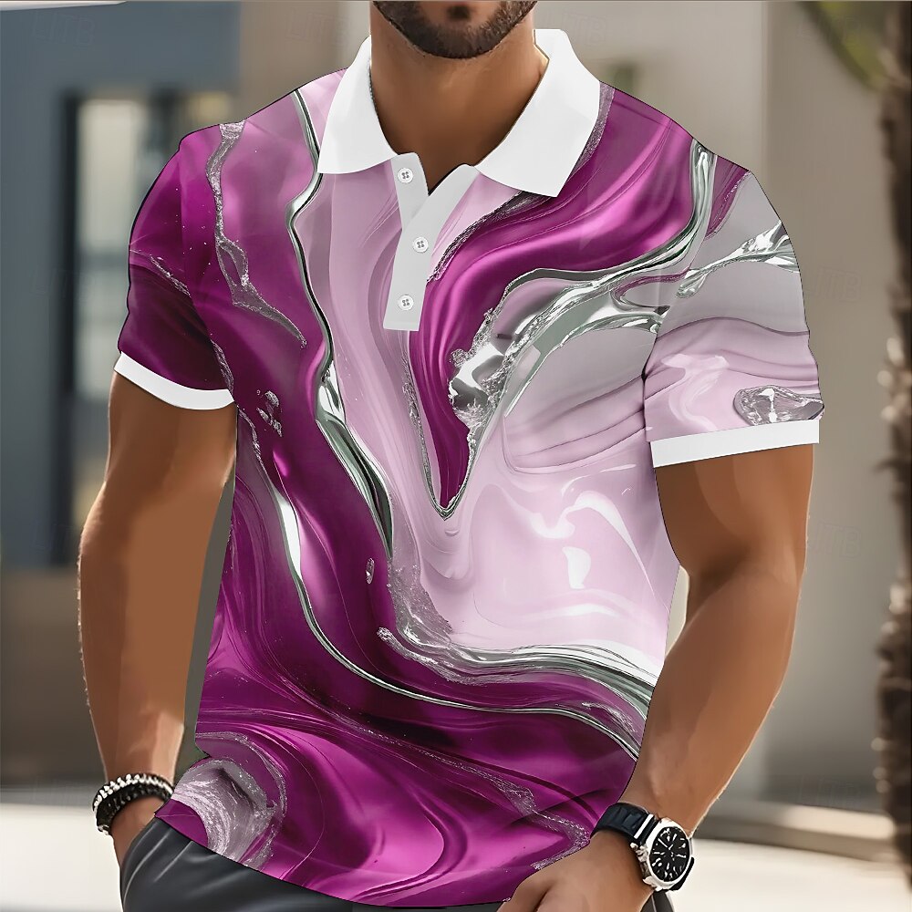 Men's Marble Polo Short Sleeve Polo Shirts Collared Shirts Casual Athleisure Buttons Summer Blue Purple Green