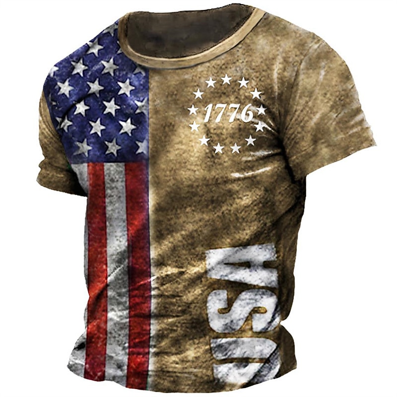 US America 250 Year Anniversary Veterans Day Men's Patriot Patriotic Veteran Graphic American Flag 1776 Short Sleeve Shirt T shirt Tee Tee Top Short Sleeve T shirt 3D Print Crew Neck Shirt Fashion