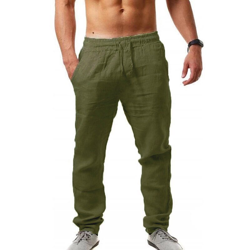 Men's Drawstring Elastic Waistband with Side Pocket Casual Chino Daily Plain Linen Pants