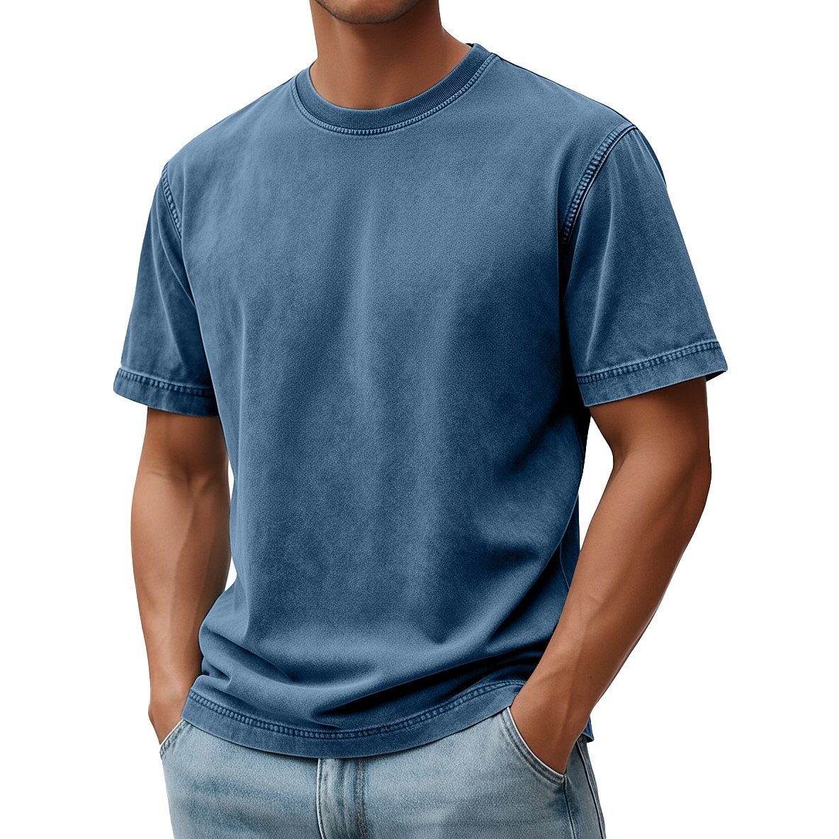 Men's T Shirt 100% Cotton Acid Wash Shirt Tee Top Short Sleeve Crew Neck Summer Spring Fall Plain Retro Vintage Casual Vintage Style Distressed Casual Blue Black Pink Top Tee for Men
