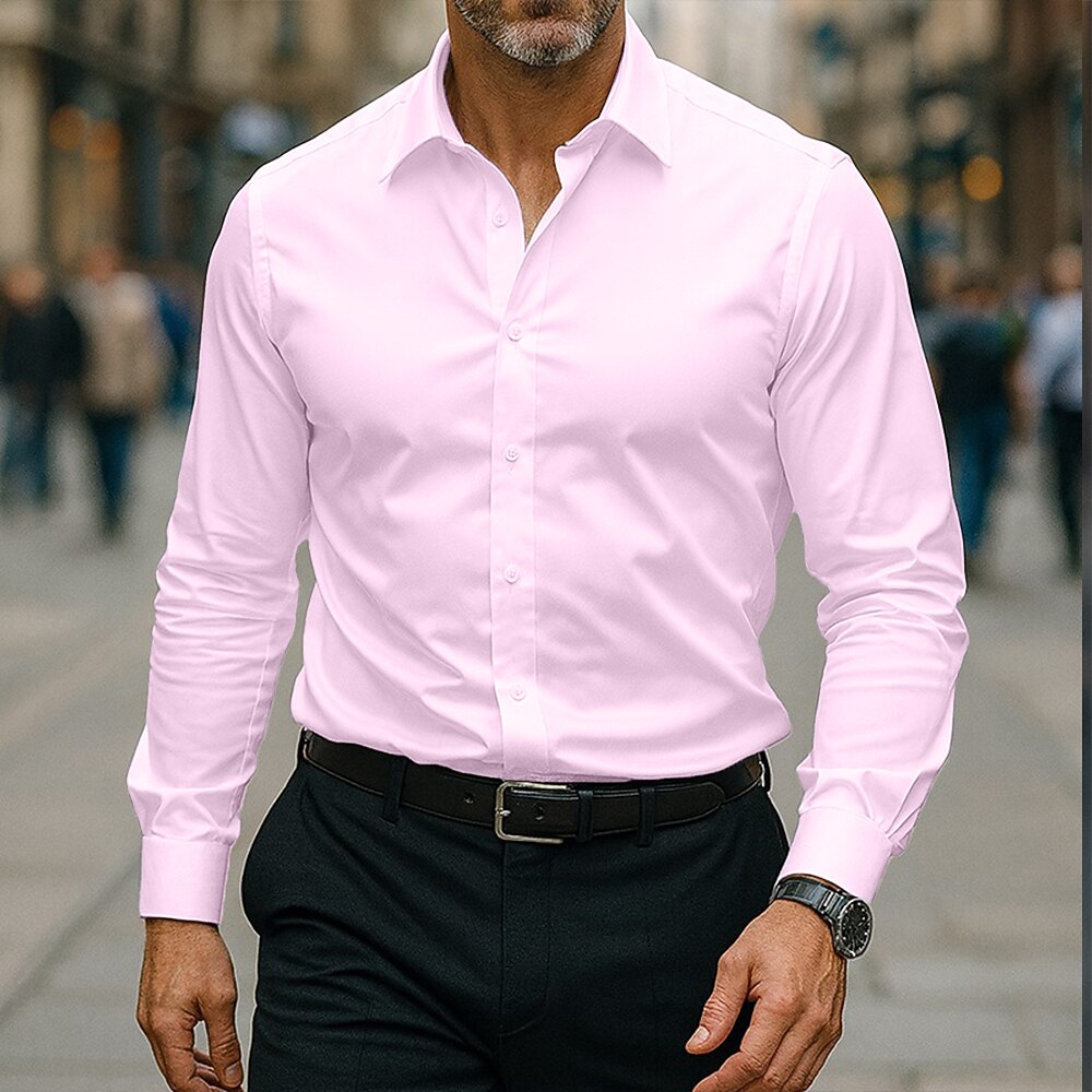 Men's Shirt Dress Shirt Non Iron Shirt Collared Shirt Button Up Shirt Plain Wedding Outdoor Black White Pink Wine Long Sleeve Turndown Summer Spring Clothing Apparel