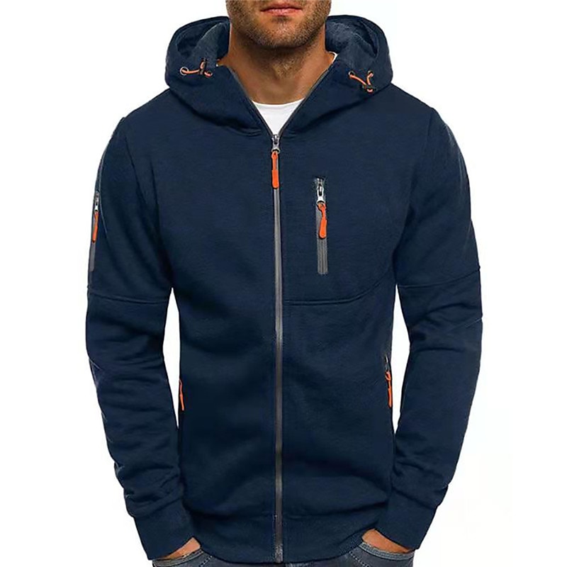 Men's Full Zip Hoodie Jacket Sweat Jacket Black White Wine Navy Blue Royal Blue Hooded Solid Color Zipper Casual Fleece Cool Casual Big and Tall Winter Spring &  Fall Clothing Apparel Hoodies