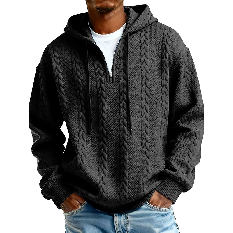 Men's Jacquard Hoodie Pullover Hoodie Sweatshirt Quarter Zip Hoodie Apricot Wine Red Black White Light Green Hooded Plain Zip Up Textured Sports & Outdoor Casual Daily Streetwear Cool Sportswear