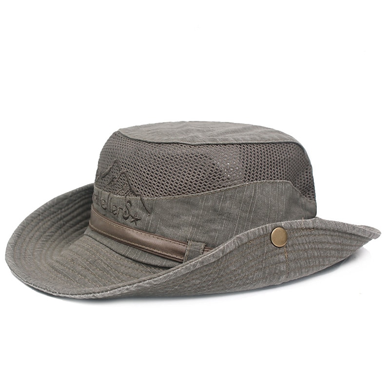 Men's Bucket Hat Sun Hat Fishing Hat Boonie hat Hiking Hat Black khaki Cotton Mesh Streetwear Stylish Casual Outdoor Daily Outdoor clothing Letter Embroidery UV Sun Protection Sunscreen Quick Dry