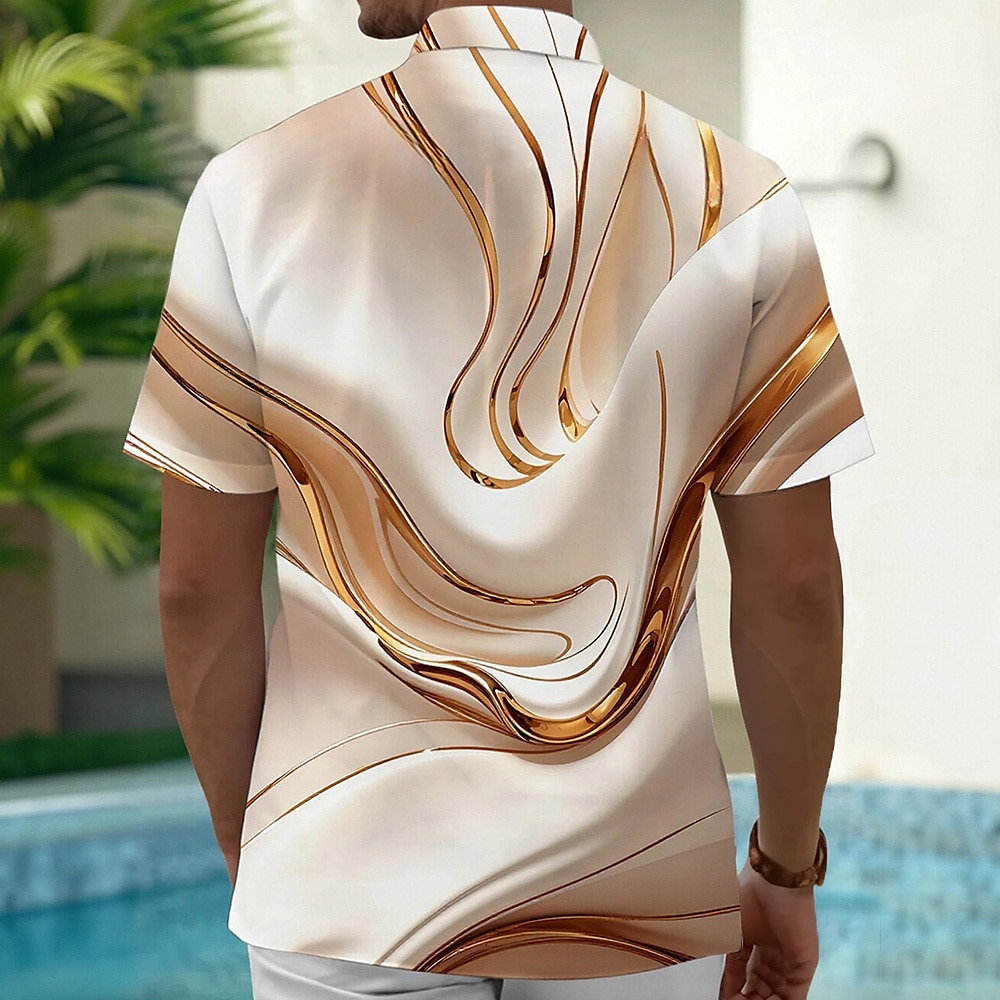 Men's Geometric Marble Abstract Art Shirt Summer Shirt Button Up Shirt Short Sleeve Fashion Casual Outdoor Vacation Dailywear Summer Spring Turndown 3D Print Collared Shirts Front One Pocket Khaki