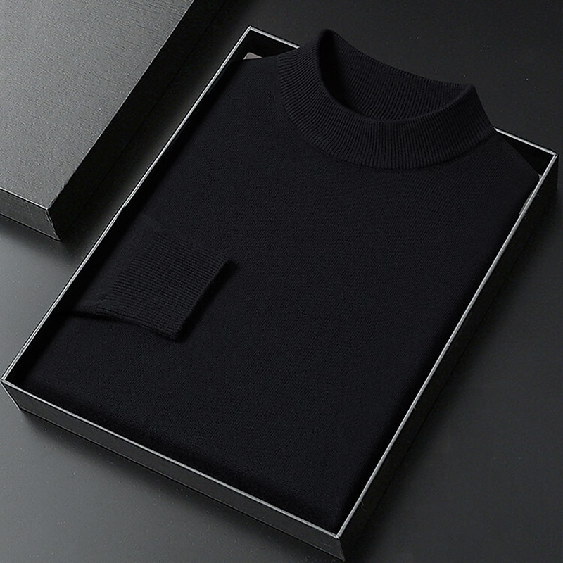Men's Turtleneck Sweater Pullover Sweater Jumper Ribbed Knit Regular Knitted Plain Mock Neck Keep Warm Modern Contemporary Daily Wear Going out Clothing Apparel Fall Winter Black White S M L