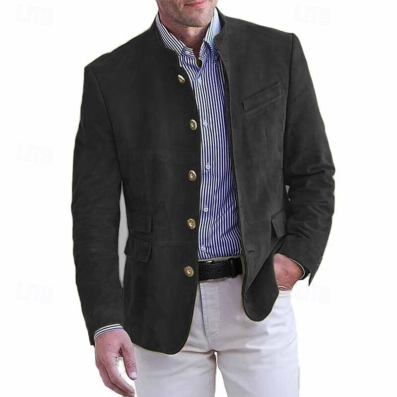 Men's Lightweight Jacket Casual Jacket Faux Suede Jacket Going out Soft Buckle Spring &  Fall Casual Stand Collar Regular Light Khaki Black Navy Blue Khaki Army Green Jacket
