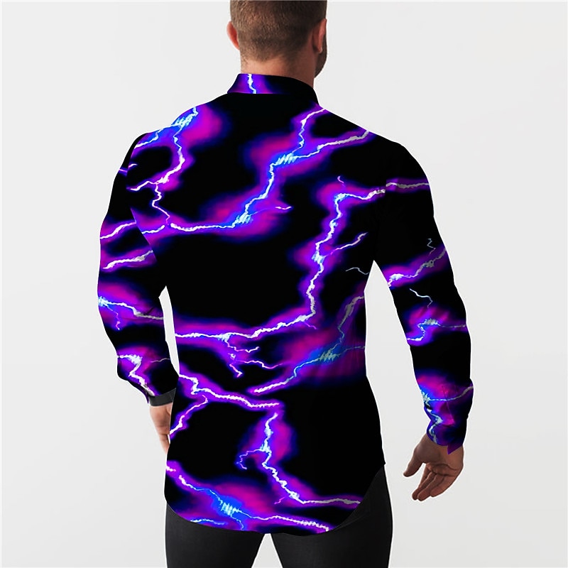 Men's Lightning Shirt Long Sleeve Fashion Designer Casual Outdoor Holiday Summer Spring Turndown Print Button-Down Blue Light Yellow Black White Yellow