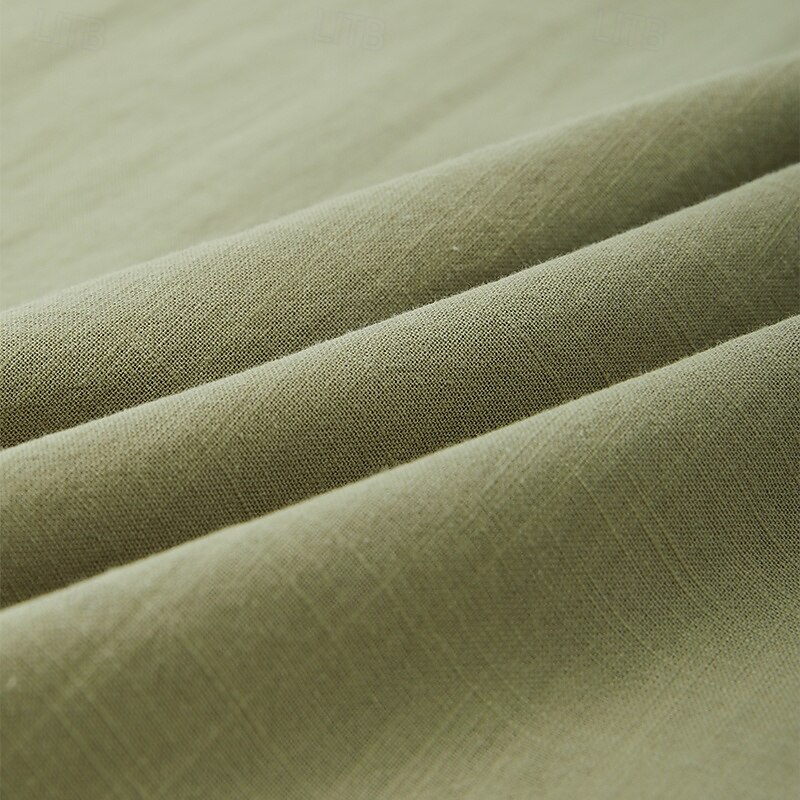 Men's Linen Shirt Band Collar Shirt Casual Shirt Plain Hawaiian Holiday Black White Yellow Pink Short Sleeve Henley Spring & Summer Clothing Apparel Front Pocket