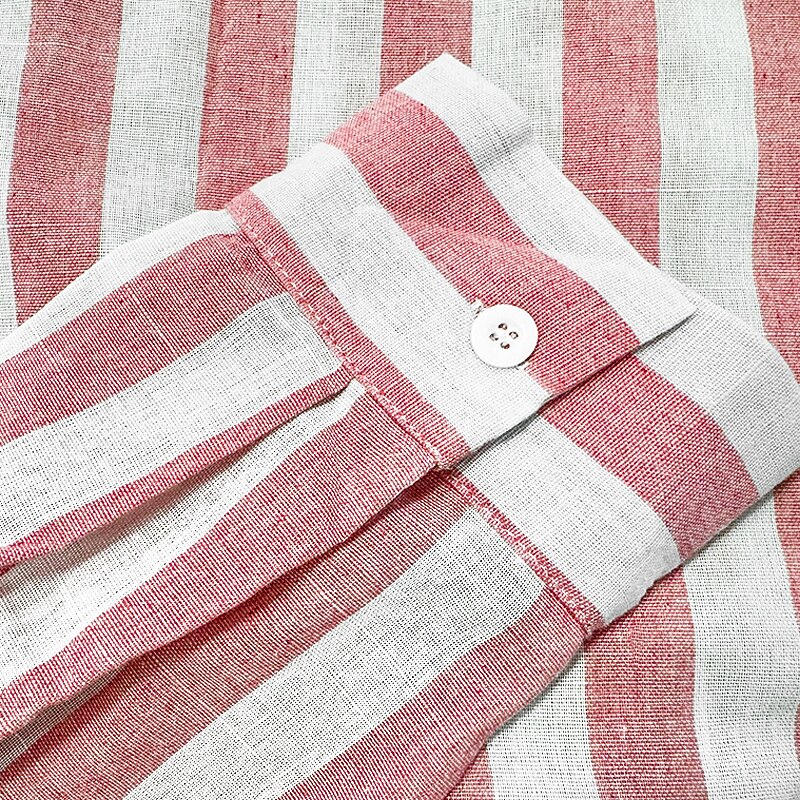 Men's Shirt Linen Shirt Summer Shirt Beach Shirt Cotton Linen Shirt Striped Shirts Striped Vacation Hawaiian Yellow Red Blue Green Long Sleeve Turndown Spring &  Fall Clothing Apparel Button-Down