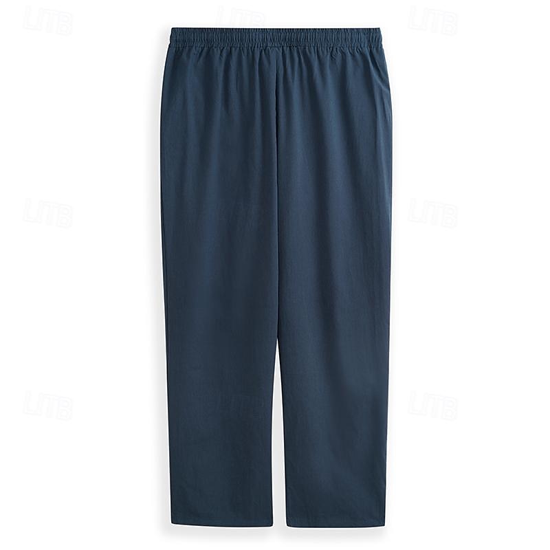 Men's Linen Pants Trousers Summer Pants Beach Pants Drawstring Elastic Waist Straight Leg Plain Comfort Outdoor Casual Daily Streetwear Stylish White Navy Blue