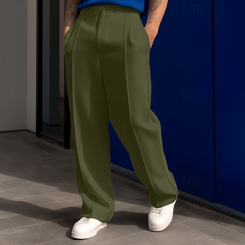 Men's Sweatpants Wide Leg Sweatpants Trousers Pocket Drawstring Elastic Waist Plain Comfort Sports Outdoor Daily Fashion Casual ArmyGreen Black Micro-elastic
