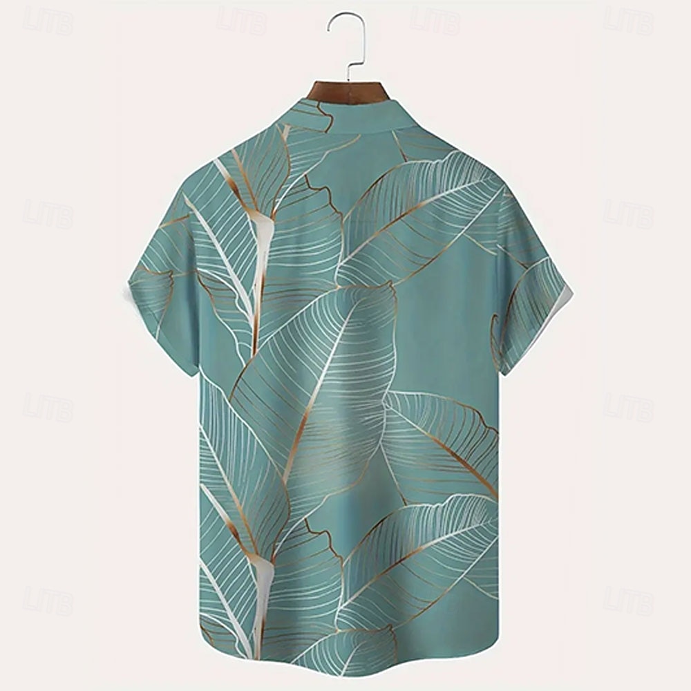 Men's Palm Leaf Tropical Plants Summer Hawaiian Shirt Button Up Shirt Short Sleeve Hawaiian Resort Vacation Holiday Beach Wear Summer Spring Turndown Collared Shirts Front One Pocket Pink Blue Mint