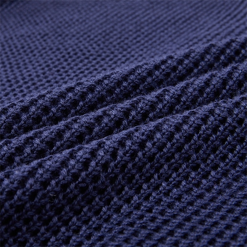 Men's Sweater Cardigan Sweater Jacket Blazer Waffle Knit  Stand Collar Cropped Knitted Solid Color Long Sleeve Basic Stylish Outdoor Daily Clothing Apparel Fall Winter Blue Khaki S M L