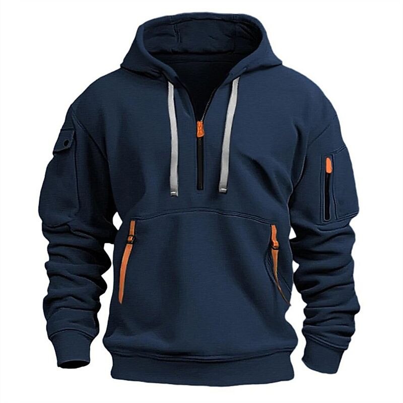 Men's Hoodie Quarter Zip Hoodie Black Wine Navy Blue Khaki Light Grey Hooded Plain Pocket Sports & Outdoor Daily Holiday Polyester Streetwear Basic Casual Spring &  Fall Clothing Apparel Hoodies