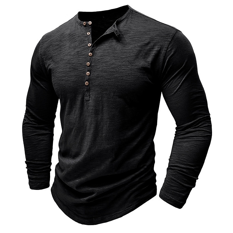 Men's Henley Long Sleeve Plain Street Vacation Long Sleeve Clothing Apparel Fashion Designer Basic T-shirt