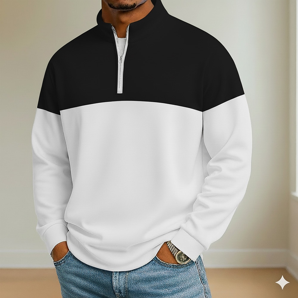 Men's Color Block Polo Long Sleeve Standing Collar Athleisure Vacation Athleisure Casual Daily 3D Print Spring Fall Blue Black Yellow