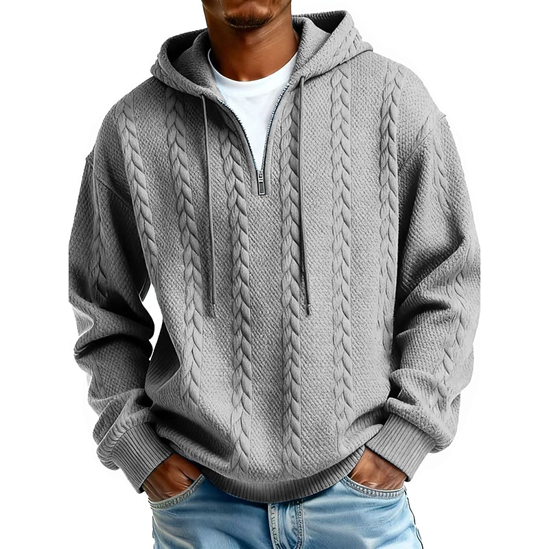 Men's Jacquard Hoodie Pullover Hoodie Sweatshirt Quarter Zip Hoodie Apricot Wine Red Black White Light Green Hooded Plain Zip Up Textured Sports & Outdoor Casual Daily Streetwear Cool Sportswear