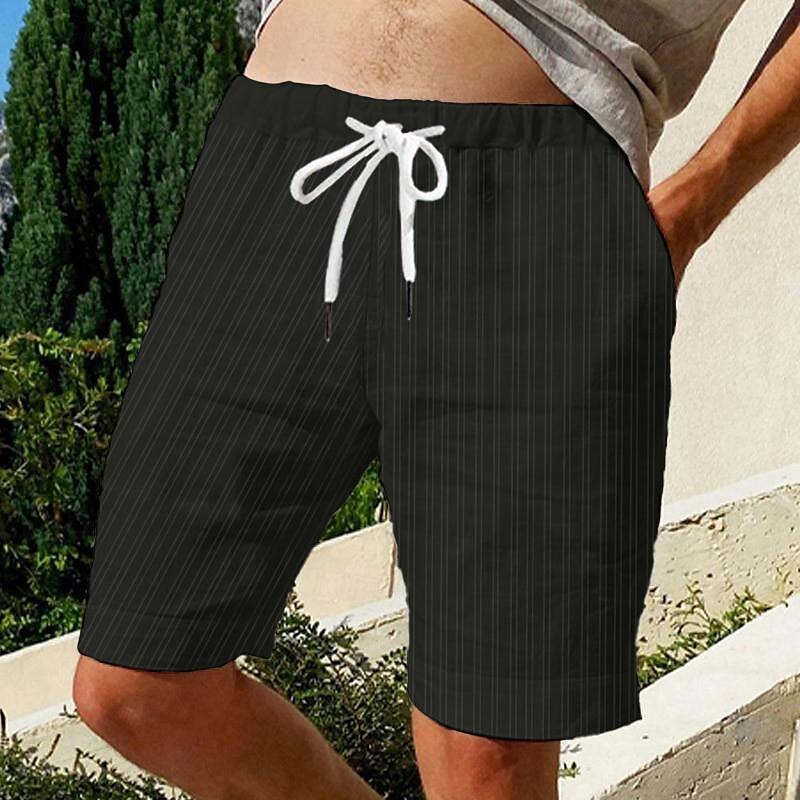 Men's Shorts Summer Shorts Beach Shorts Casual Shorts Pocket Drawstring Elastic Waist Stripe Comfort Short Sports Outdoor Daily Going out Fashion Casual Black White Micro-elastic