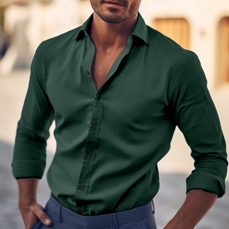 Men's Shirt Dress Shirt Plain Office & Career Wedding Party Light Blue Black White Red Long Sleeve Lapel Summer Clothing Apparel