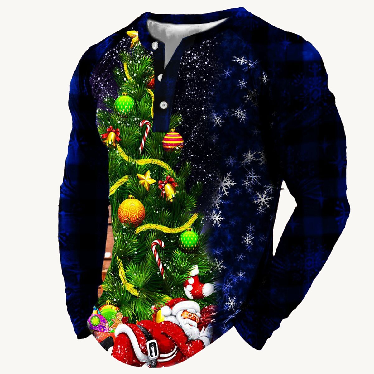 Christmas T Shirt Men's Henley Shirt T shirt Tee Tee Graphic Tree Santa Claus Henley Black Wine Army Green Red Royal Blue 3D Print Daily Sports Long Sleeve Patchwork Button-Down Clothing Apparel
