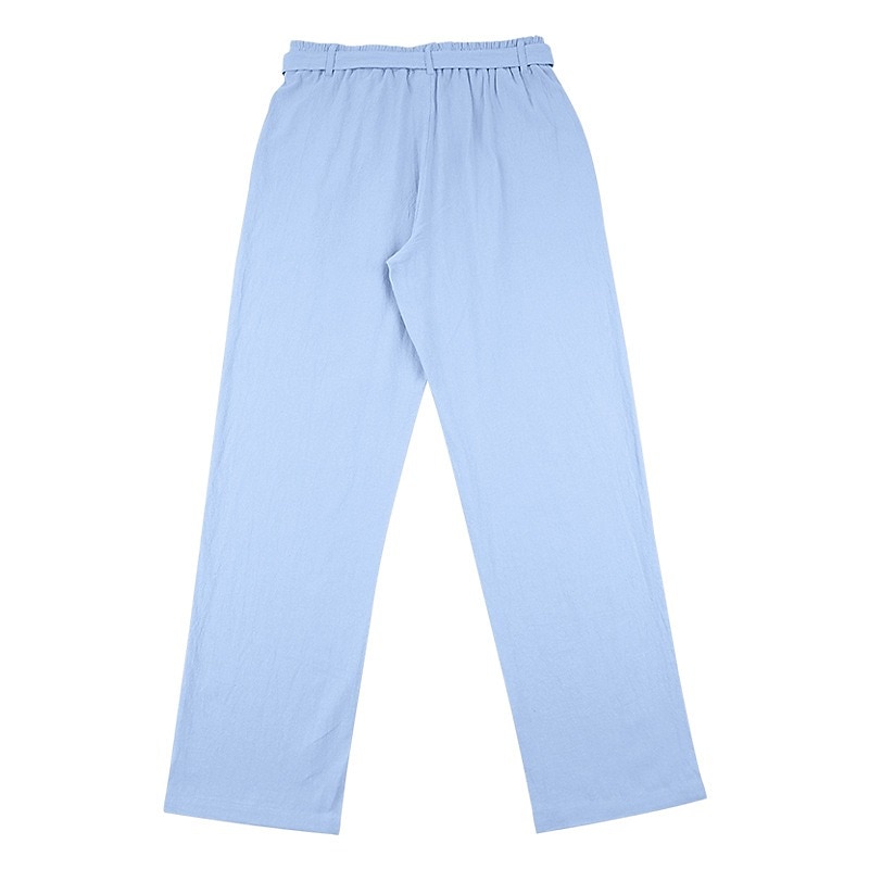 Men's Linen Pants Trousers Summer Pants Baggy Pants Drawstring Elastic Waist Straight Leg Plain Comfort Breathable Full Length Daily Outdoor Beach Vacation Fashion Blue White Inelastic