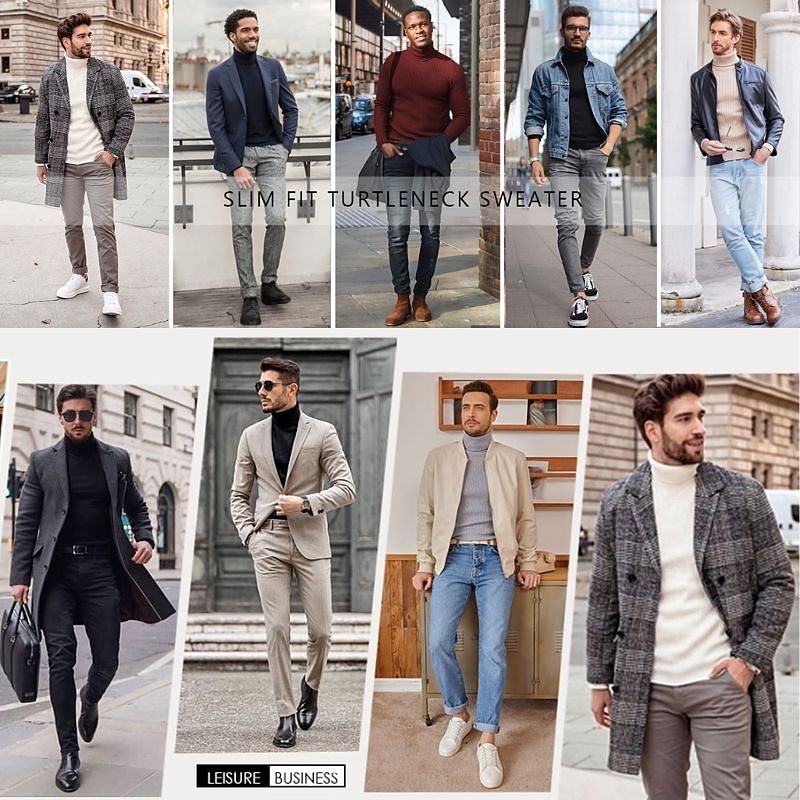 Men's Turtleneck Sweater Pullover Sweater Jumper Cropped Sweater Ribbed Knit Regular Tops Knit Plain Turtleneck Modern Contemporary Work Daily Wear Clothing Apparel Winter Wine Black S M L