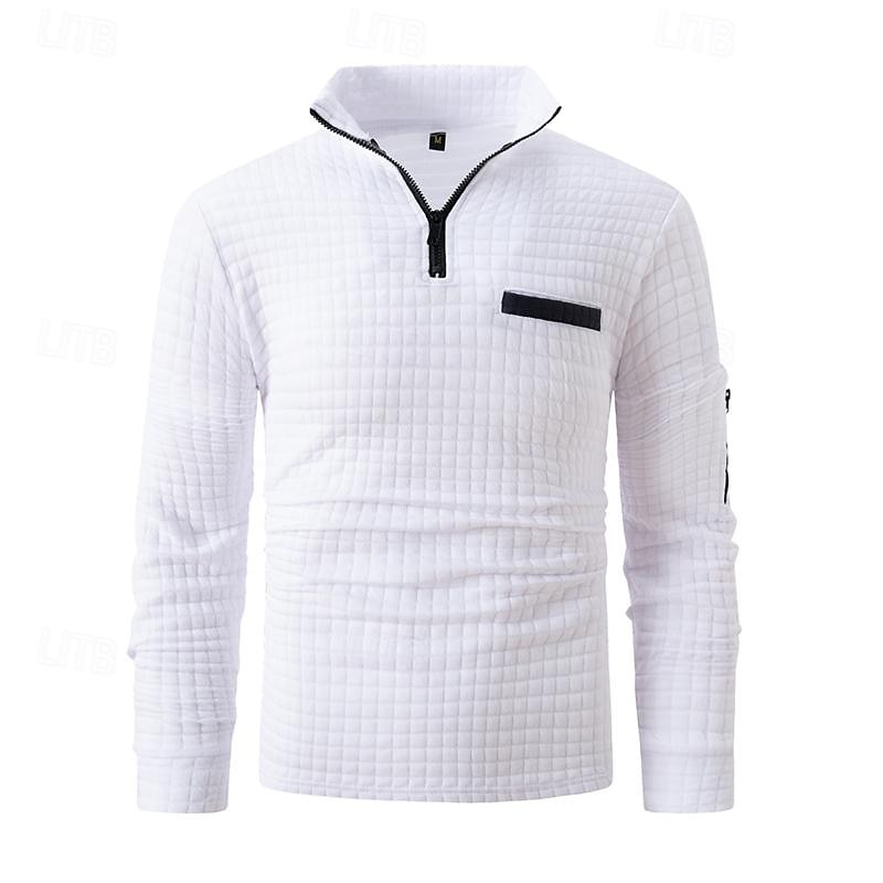 Men's Waffle Polo Shirt Quarter Zip Polo Daily Holiday Quarter Zip Long Sleeve Fashion Modern Plain Pocket Spring &  Fall Regular Fit Black White Navy Blue Orange Light Grey Dark Gray Waffle Polo