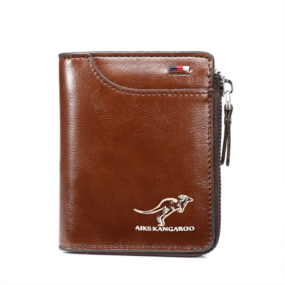 Kangaroo Men’s RFID Blocking PU Leather Wallet with Zipper, Multi-Slot Credit Card Holder, Business Purse