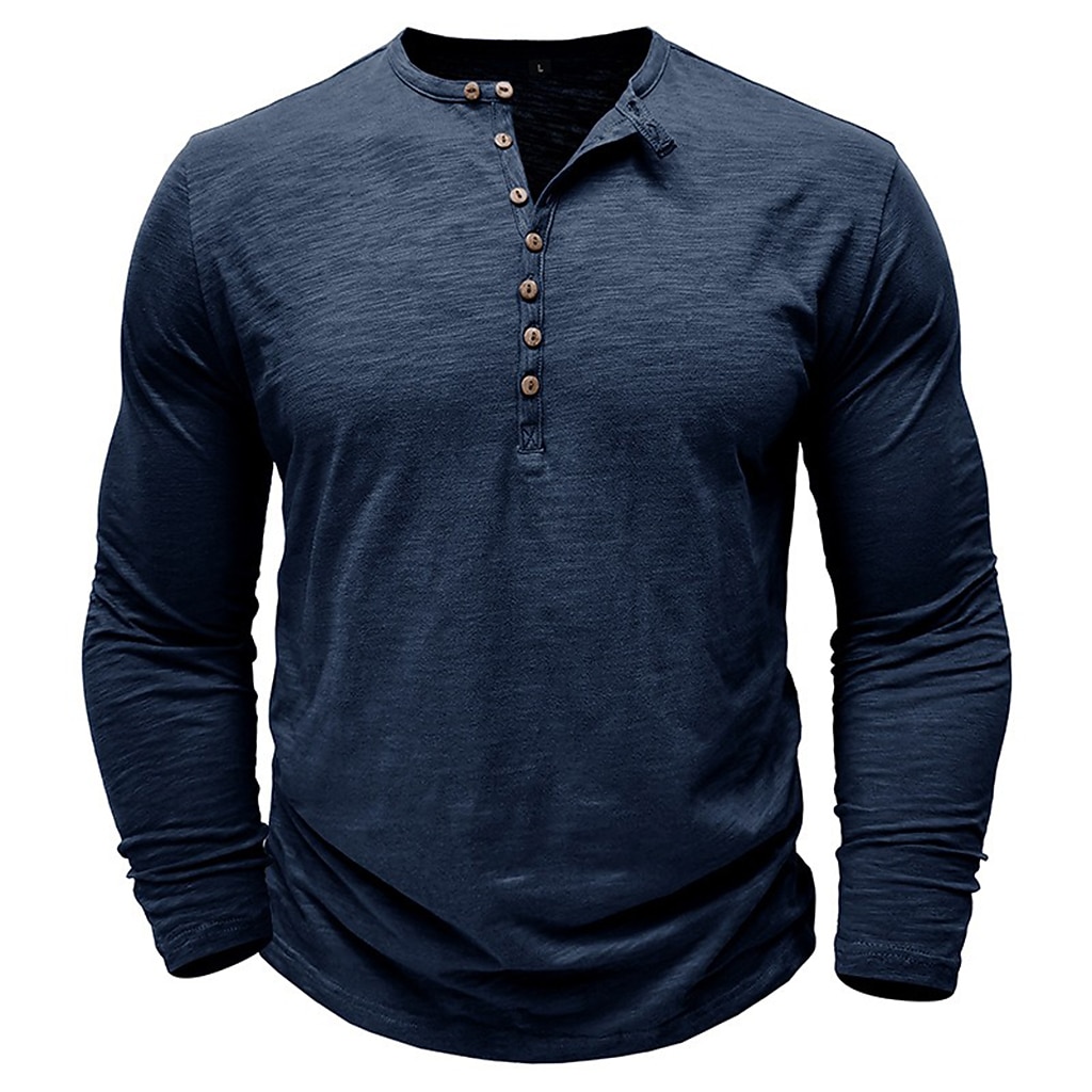 Men's Henley Shirt Tee Top Long Sleeve Shirt Long Sleeve Solid Color Fashion Daily Buttons Henley Outdoor Casual Summer Dark Brown Dark Grey Dark Red Henley T-Shirt