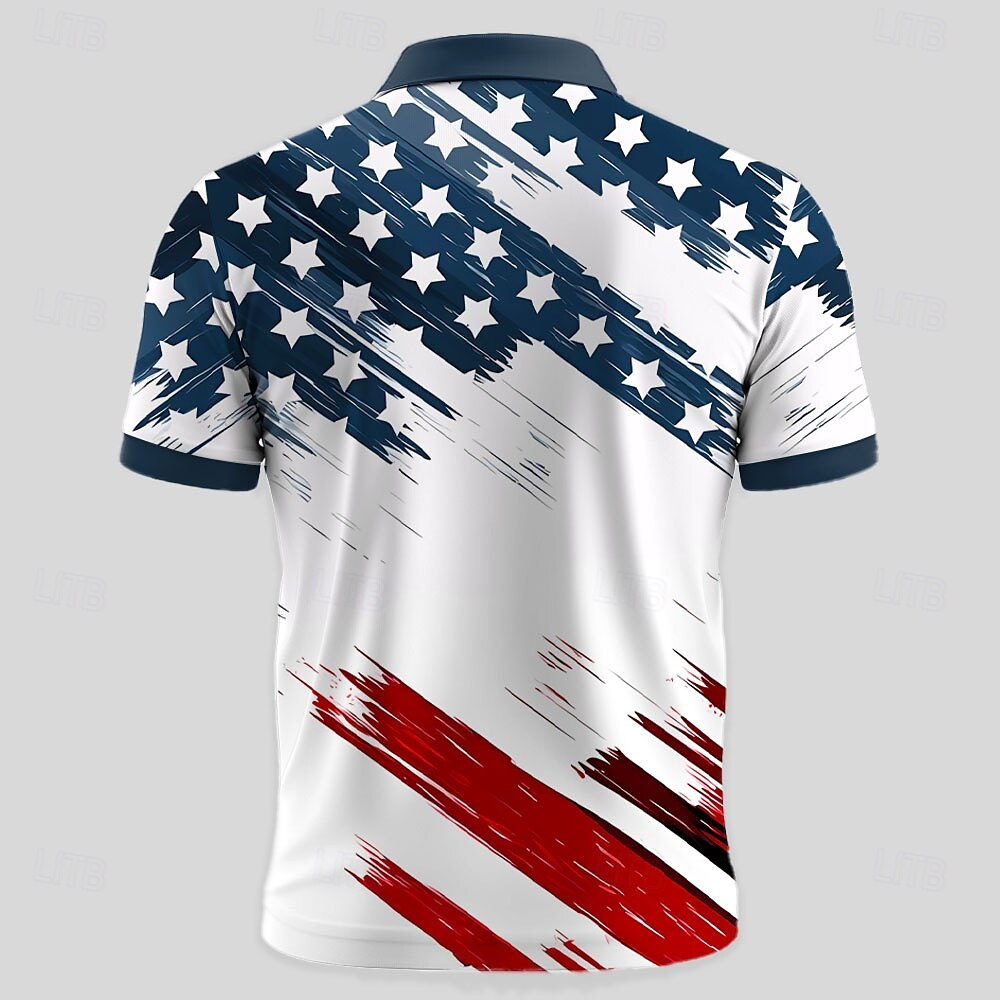 Men's American US Flag Zip Polo Shirts Short Sleeve Polo Shirts Collared Shirts Casual Athleisure Daily Wear 3D Print Red Navy Blue Sky Blue