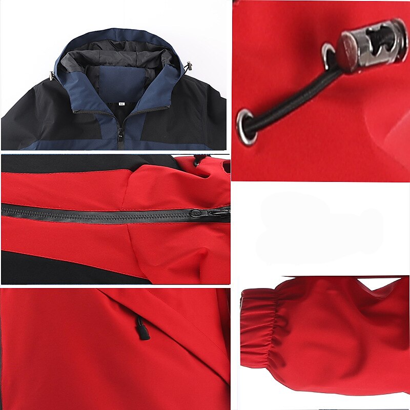Men's Rain Jacket Waterproof Hiking Jacket Winter Outdoor Patchwork Windproof Breathable Quick Dry Jacket Single Slider Fishing Climbing Camping / Hiking / Caving Black Red Dark Navy Blue