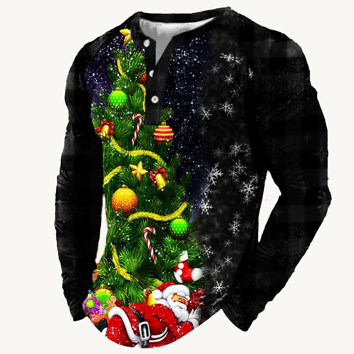 Christmas T Shirt Men's Henley Shirt T shirt Tee Tee Graphic Tree Santa Claus Henley Black Wine Army Green Red Royal Blue 3D Print Daily Sports Long Sleeve Patchwork Button-Down Clothing Apparel